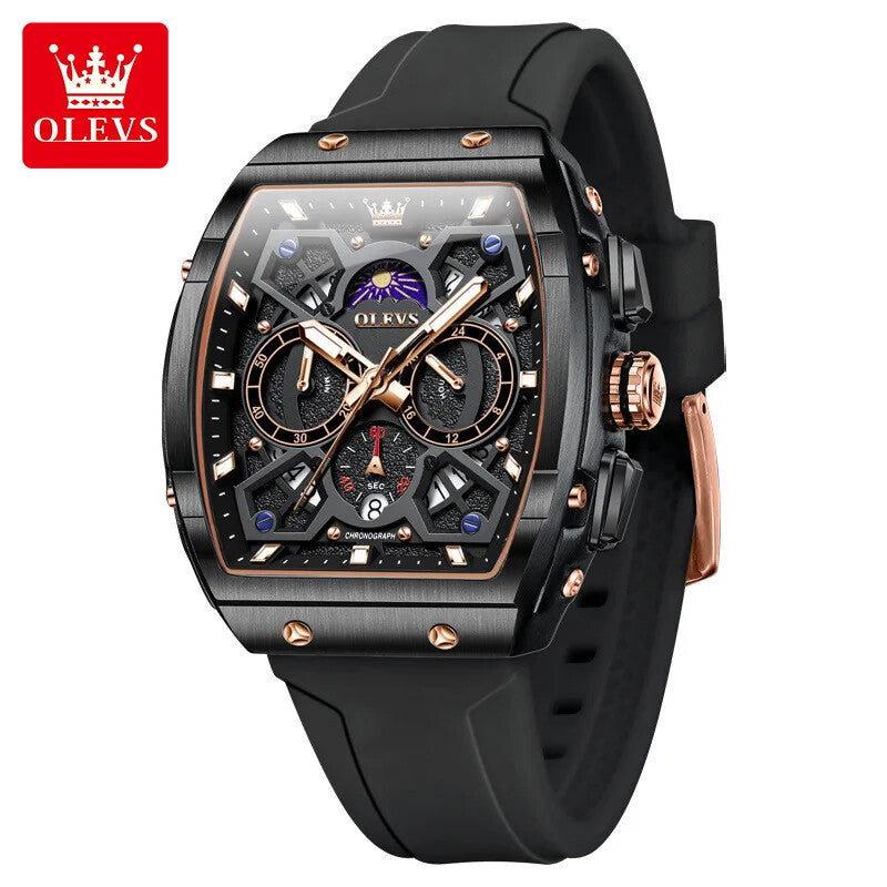 OLEVS Men's Quartz Watch Waterproof Luminous Wristwatch for Male Silicone Band