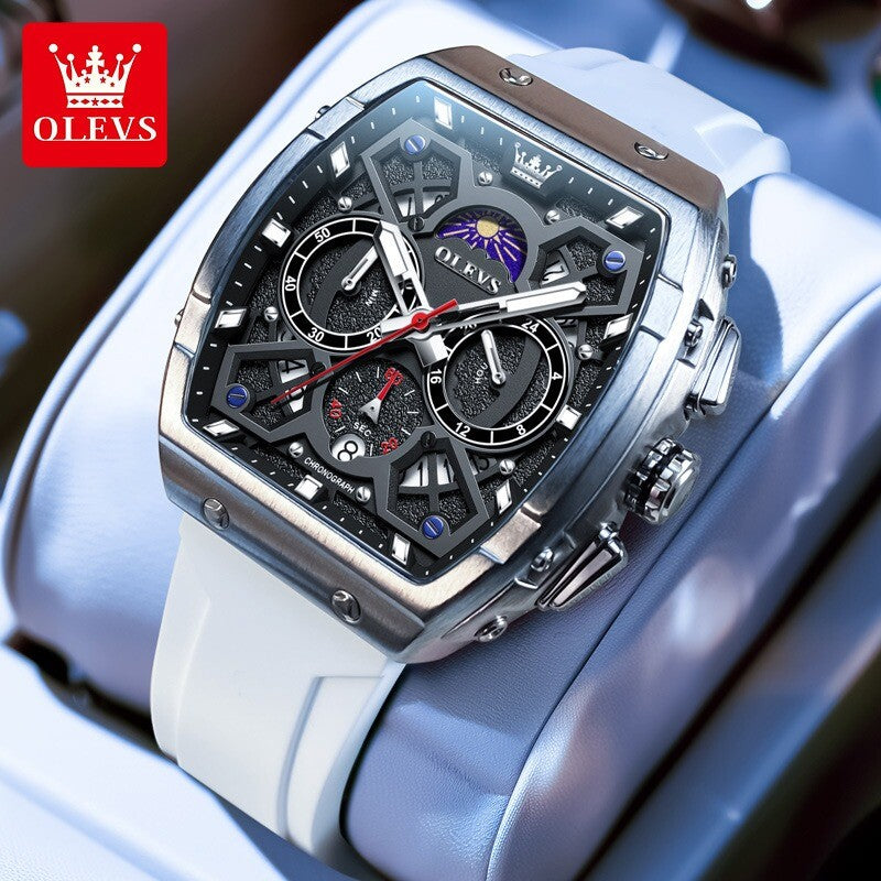OLEVS Men's Quartz Watch Waterproof Luminous Wristwatch for Male Silicone Band