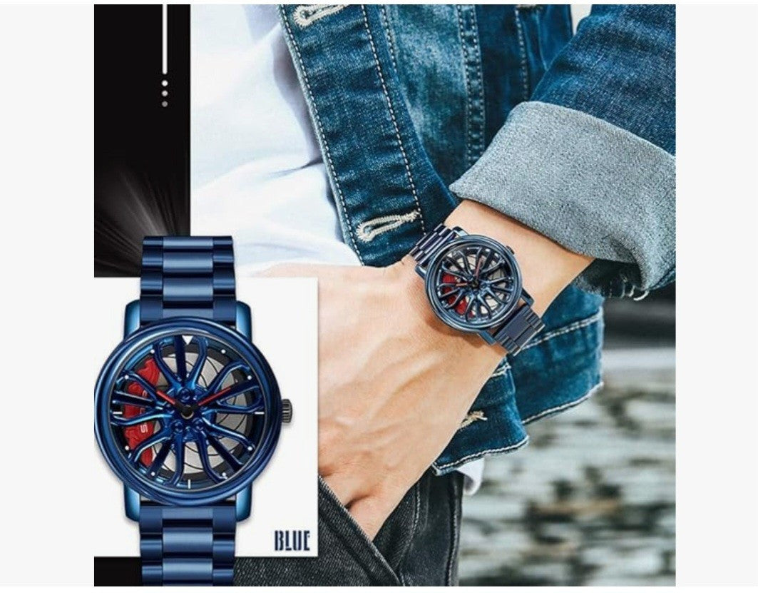 MASTOP Mens Wrist Watch Creative 3D Spinning Car Wheel Rotating Watches Rim