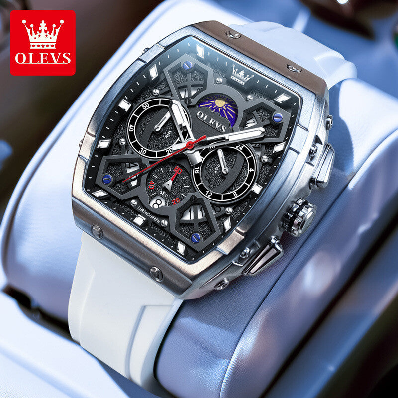 OLEVS Men's Quartz Watch Waterproof Luminous Wristwatch for Male Silicone Band
