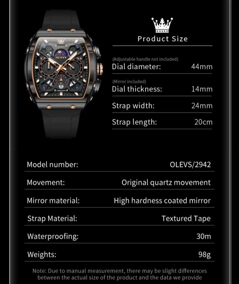 OLEVS Men's Quartz Watch Waterproof Luminous Wristwatch for Male Silicone Band