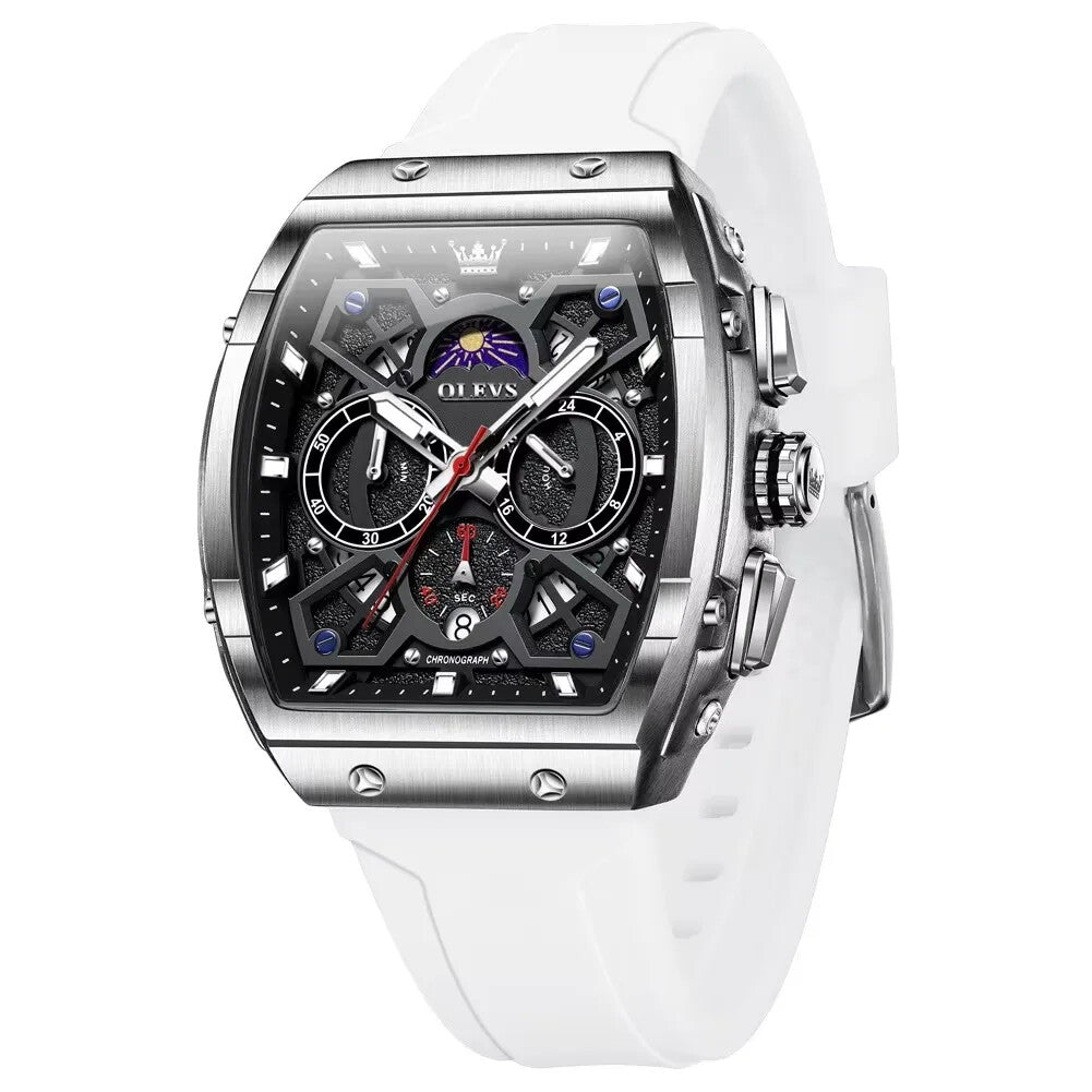OLEVS Men's Quartz Watch Waterproof Luminous Wristwatch for Male Silicone Band