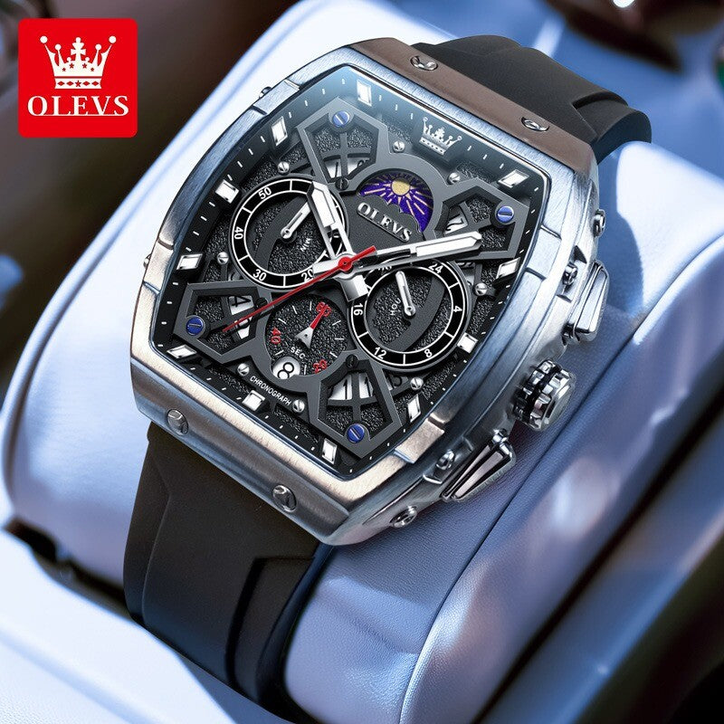 OLEVS Men's Quartz Watch Waterproof Luminous Wristwatch for Male Silicone Band