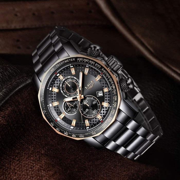 LIGE Men's Casual Wristwatch Quartz Date Chronograph 3ATM Waterproof Sport Watch