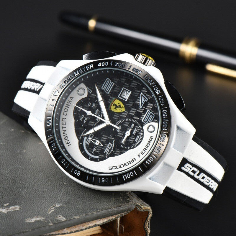 Waterproof Men's F1 Scuderia Ferrari 44mm Luxury Chronograph Red Silicone Watch