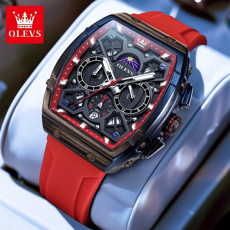 OLEVS Men's Quartz Watch Waterproof Luminous Wristwatch for Male Silicone Band