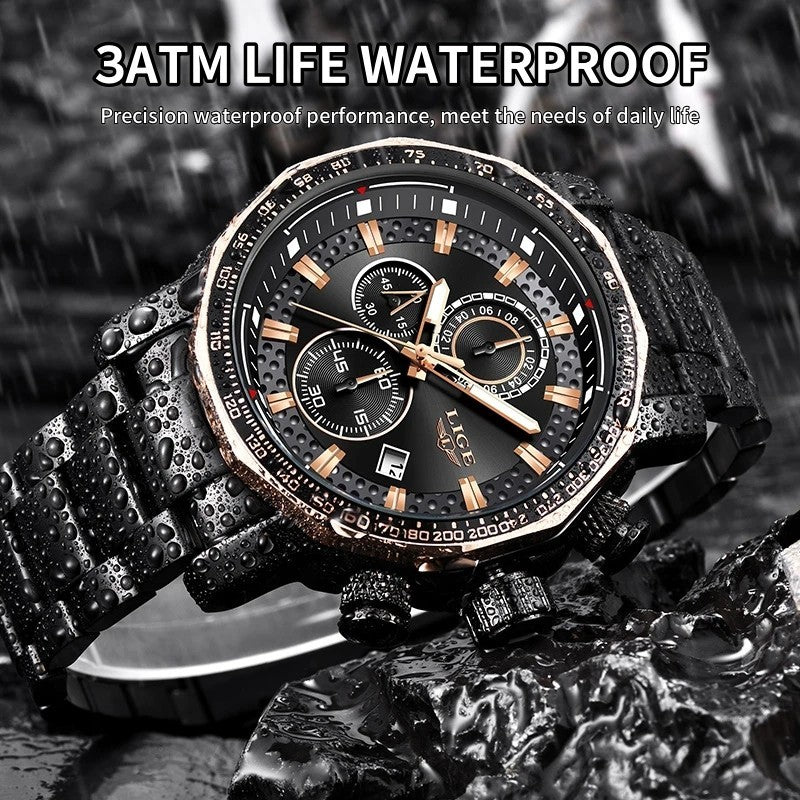 LIGE Men's Casual Wristwatch Quartz Date Chronograph 3ATM Waterproof Sport Watch