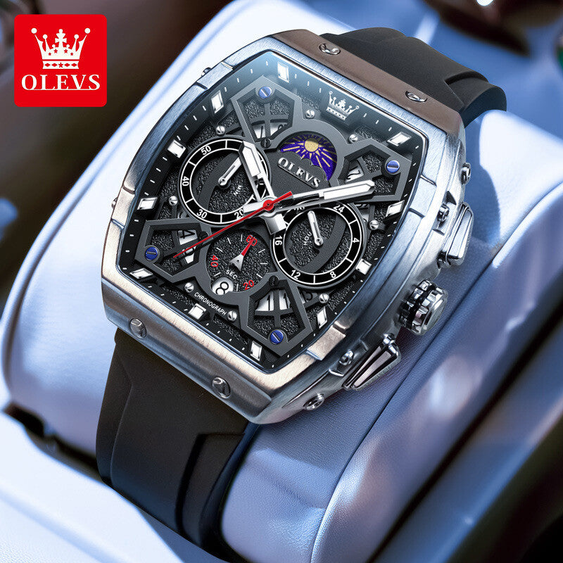 OLEVS Men's Quartz Watch Waterproof Luminous Wristwatch for Male Silicone Band