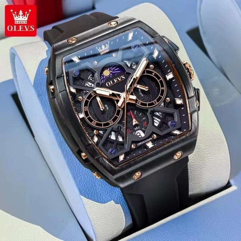 OLEVS Men's Quartz Watch Waterproof Luminous Wristwatch for Male Silicone Band