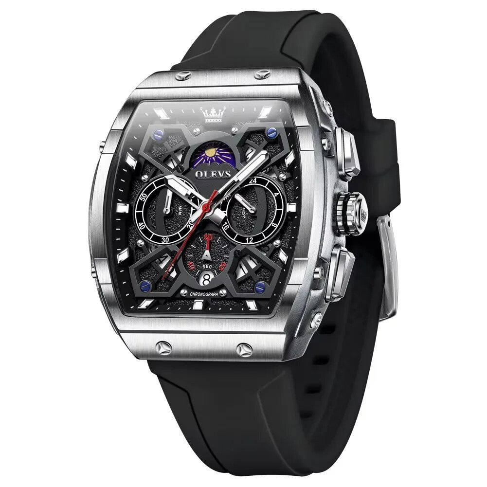 OLEVS Men's Quartz Watch Waterproof Luminous Wristwatch for Male Silicone Band