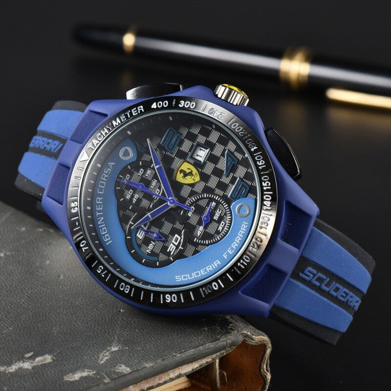 Waterproof Men's F1 Scuderia Ferrari 44mm Luxury Chronograph Red Silicone Watch