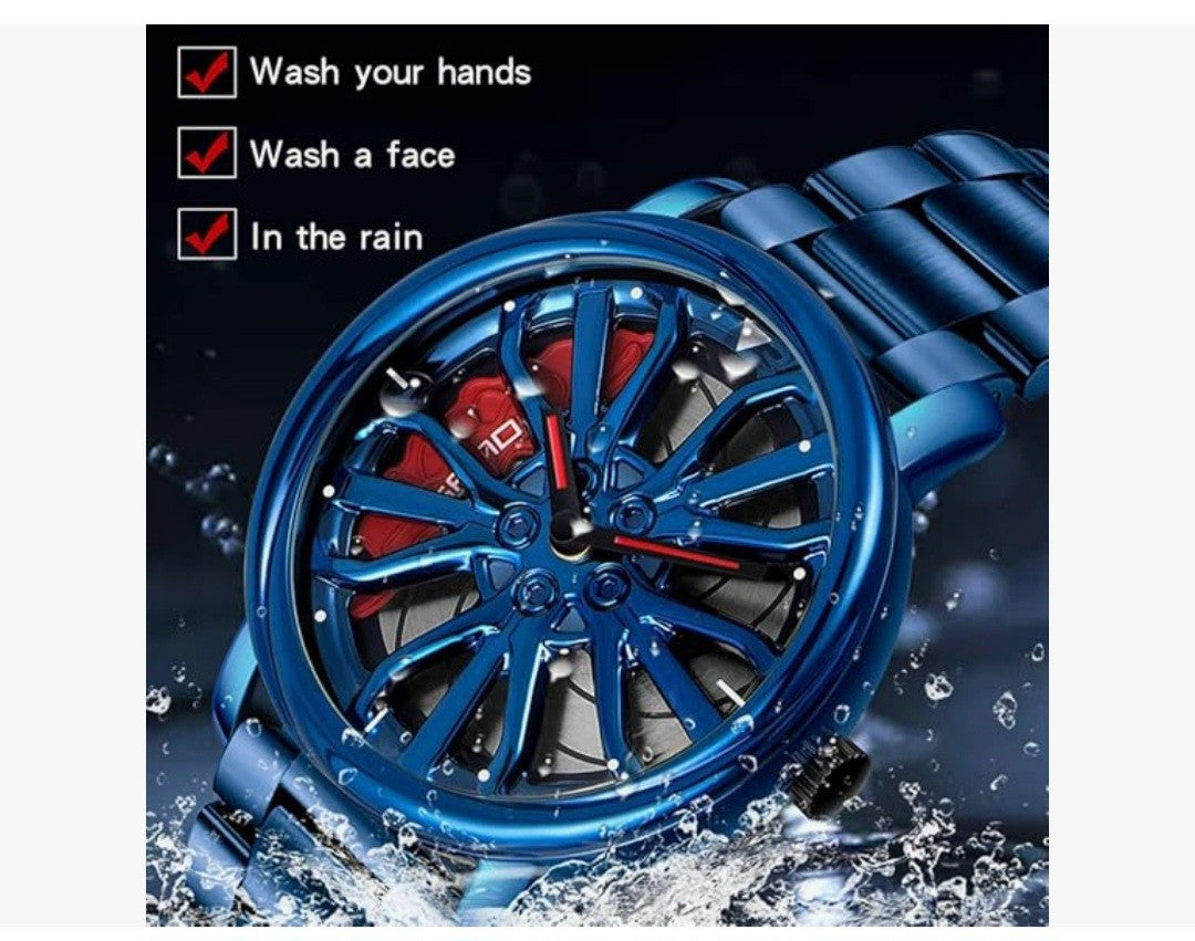 MASTOP Mens Wrist Watch Creative 3D Spinning Car Wheel Rotating Watches Rim