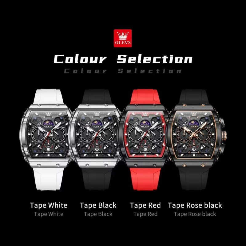 OLEVS Men's Quartz Watch Waterproof Luminous Wristwatch for Male Silicone Band