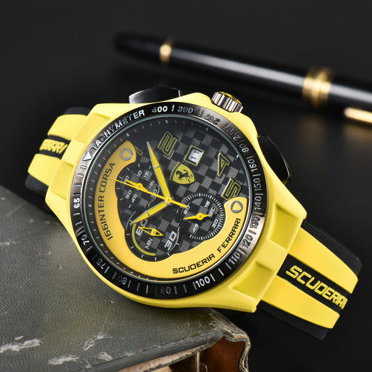 Waterproof Men's F1 Scuderia Ferrari 44mm Luxury Chronograph Red Silicone Watch