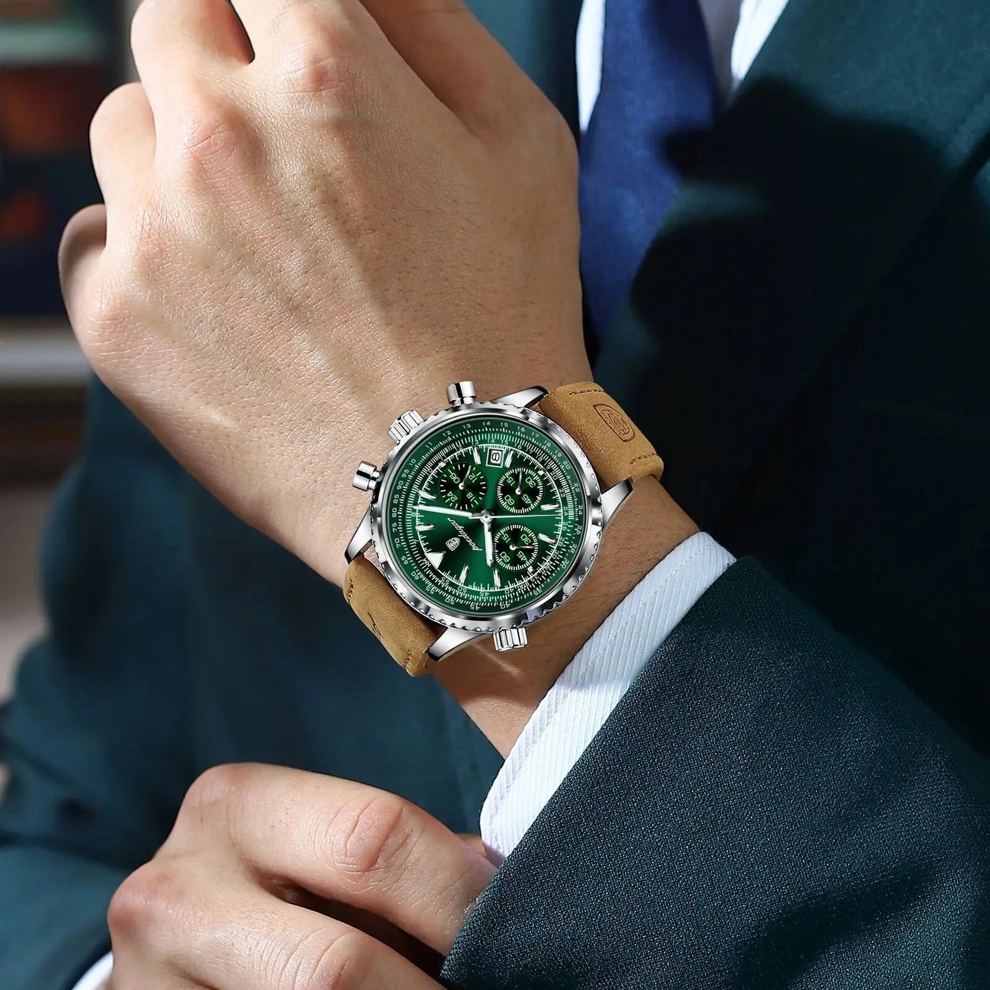 Men's Luxury Waterproof Chronograph Leather Watch Luminous Dial Birthday Gift