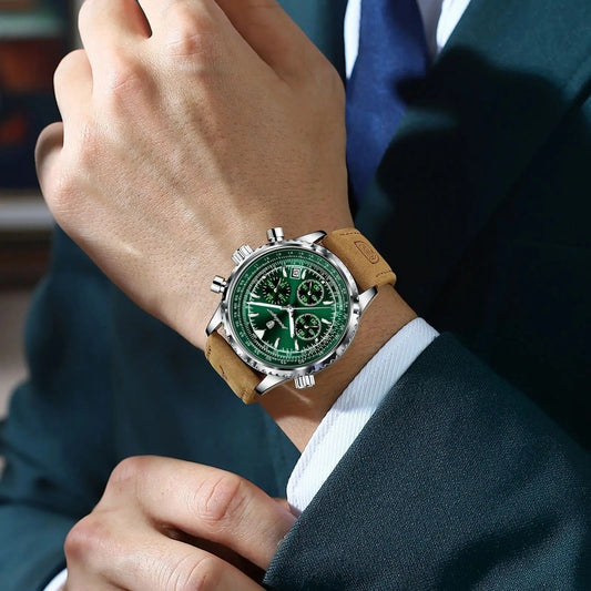 Men's Luxury Waterproof Chronograph Leather Watch Luminous Dial Birthday Gift