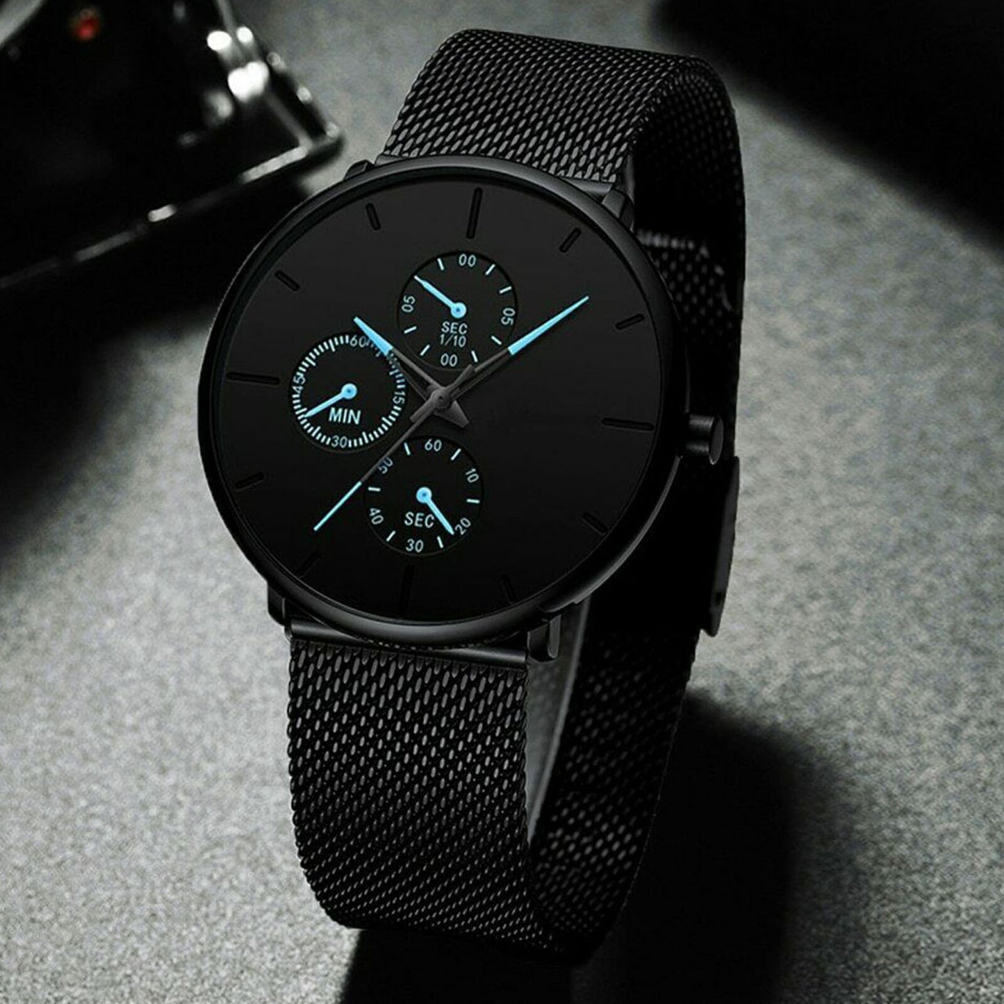 Mens Watches Male Quartz Watch Casual Slim Mesh Steel Waterproof Sport