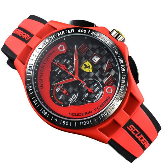 Waterproof Men's F1 Scuderia Ferrari 44mm Luxury Chronograph Red Silicone Watch