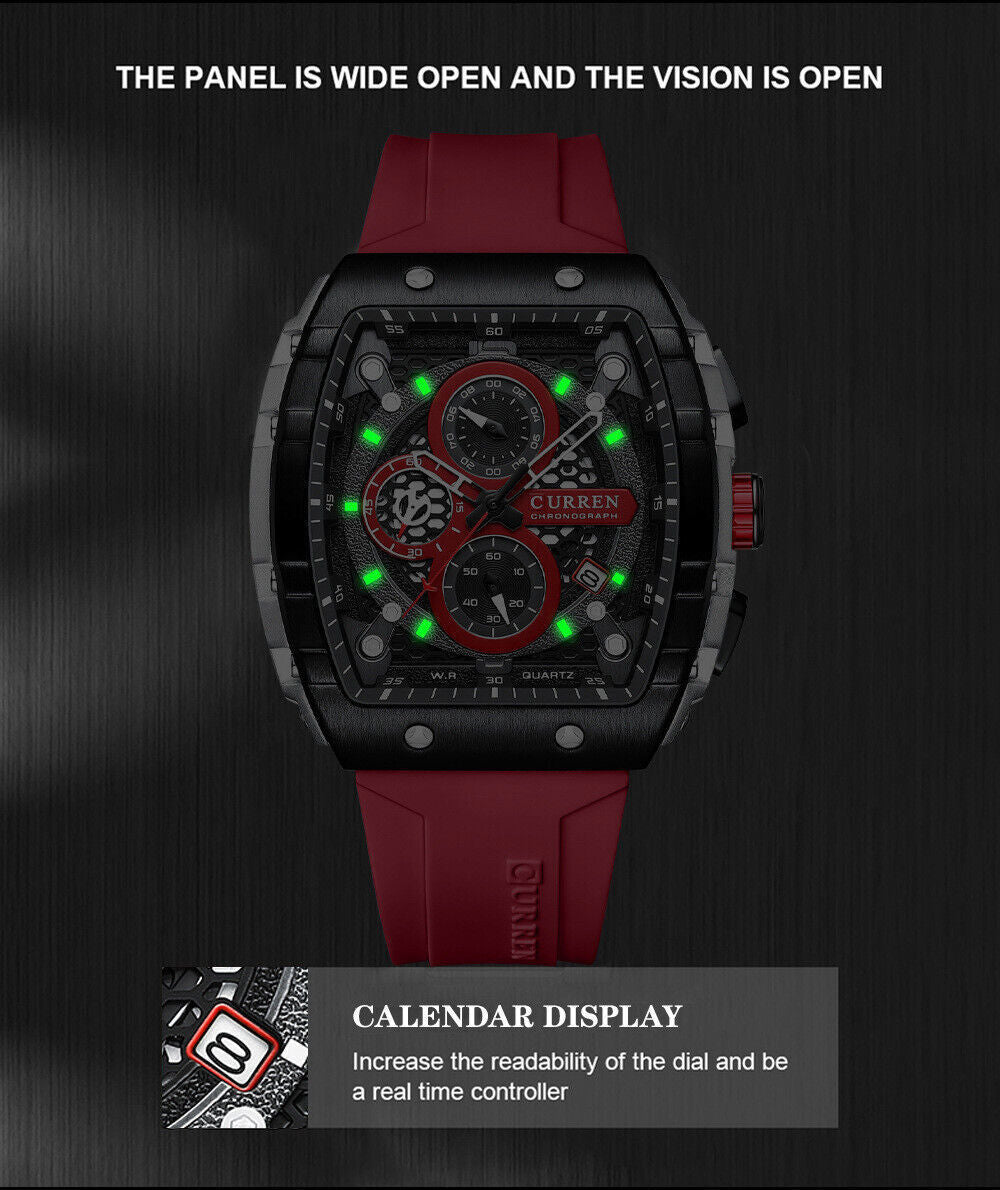 CURREN Men Watches Rectangle Sport Watch Chronograph Wristwatch for Male Gifts