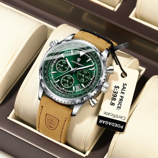 Men's Luxury Waterproof Chronograph Leather Watch Luminous Dial Birthday Gift