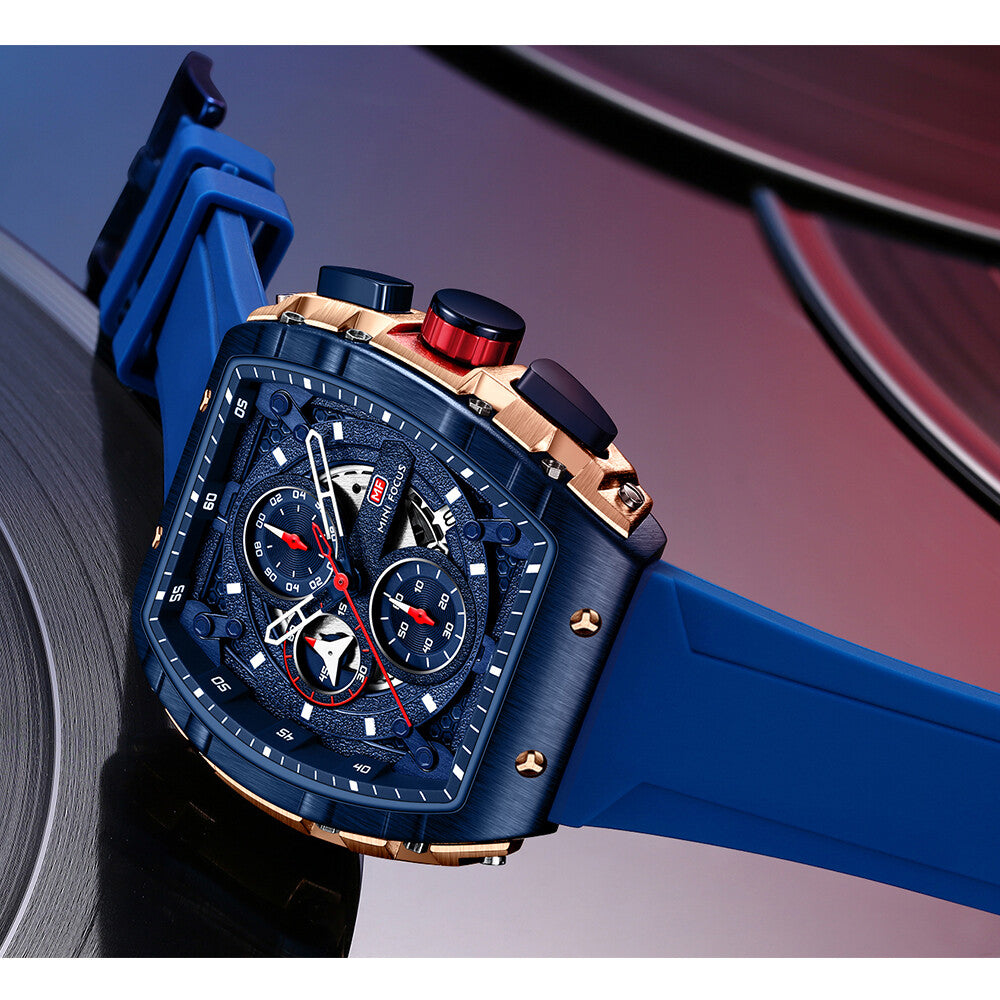 MINI FOCUS Men Rectangle Watch Luminous Wristwatch Fashion blue Boys Sport Watch