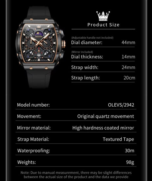 OLEVS Men's Quartz Watch Waterproof Luminous Wristwatch for Male Silicone Band
