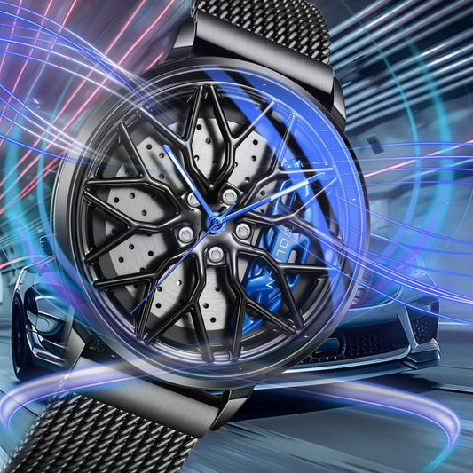 SOLLEN Car Watches for Men, Spinning Wheel Rim Watch, Casual Blue
