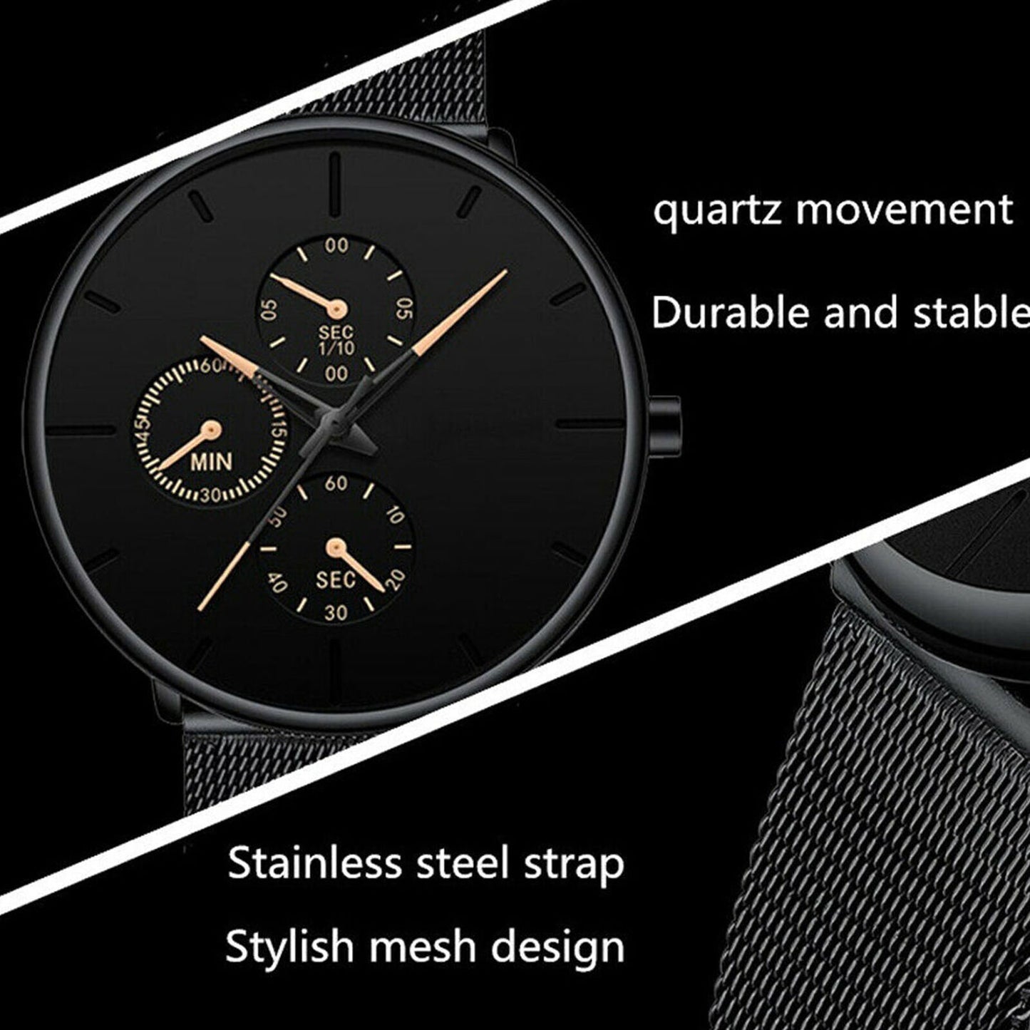 Mens Watches Male Quartz Watch Casual Slim Mesh Steel Waterproof Sport