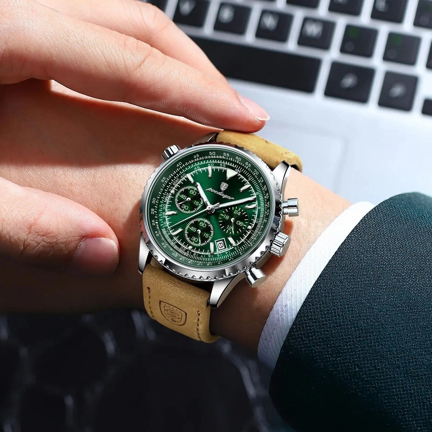 Men's Luxury Waterproof Chronograph Leather Watch Luminous Dial Birthday Gift