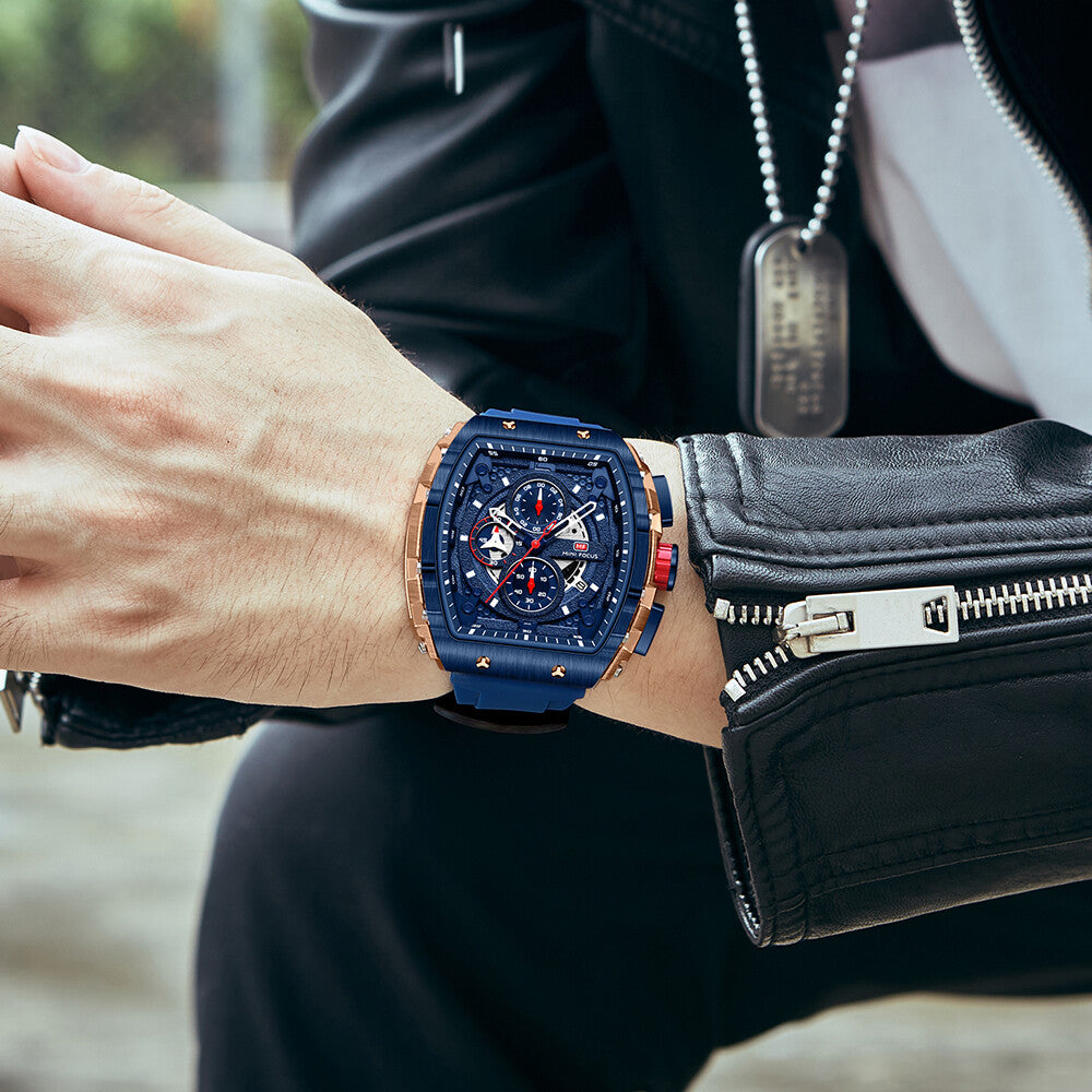 MINI FOCUS Men Rectangle Watch Luminous Wristwatch Fashion blue Boys Sport Watch
