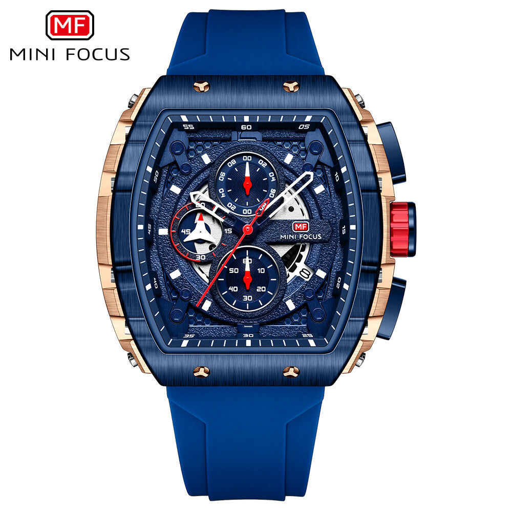 MINI FOCUS Men Rectangle Watch Luminous Wristwatch Fashion blue Boys Sport Watch