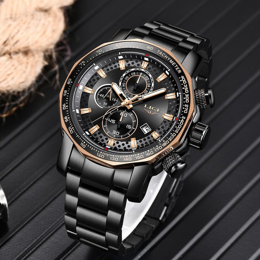 LIGE Men's Casual Wristwatch Quartz Date Chronograph 3ATM Waterproof Sport Watch