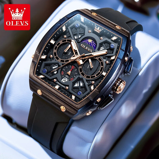 OLEVS Men's Quartz Watch Waterproof Luminous Wristwatch for Male Silicone Band