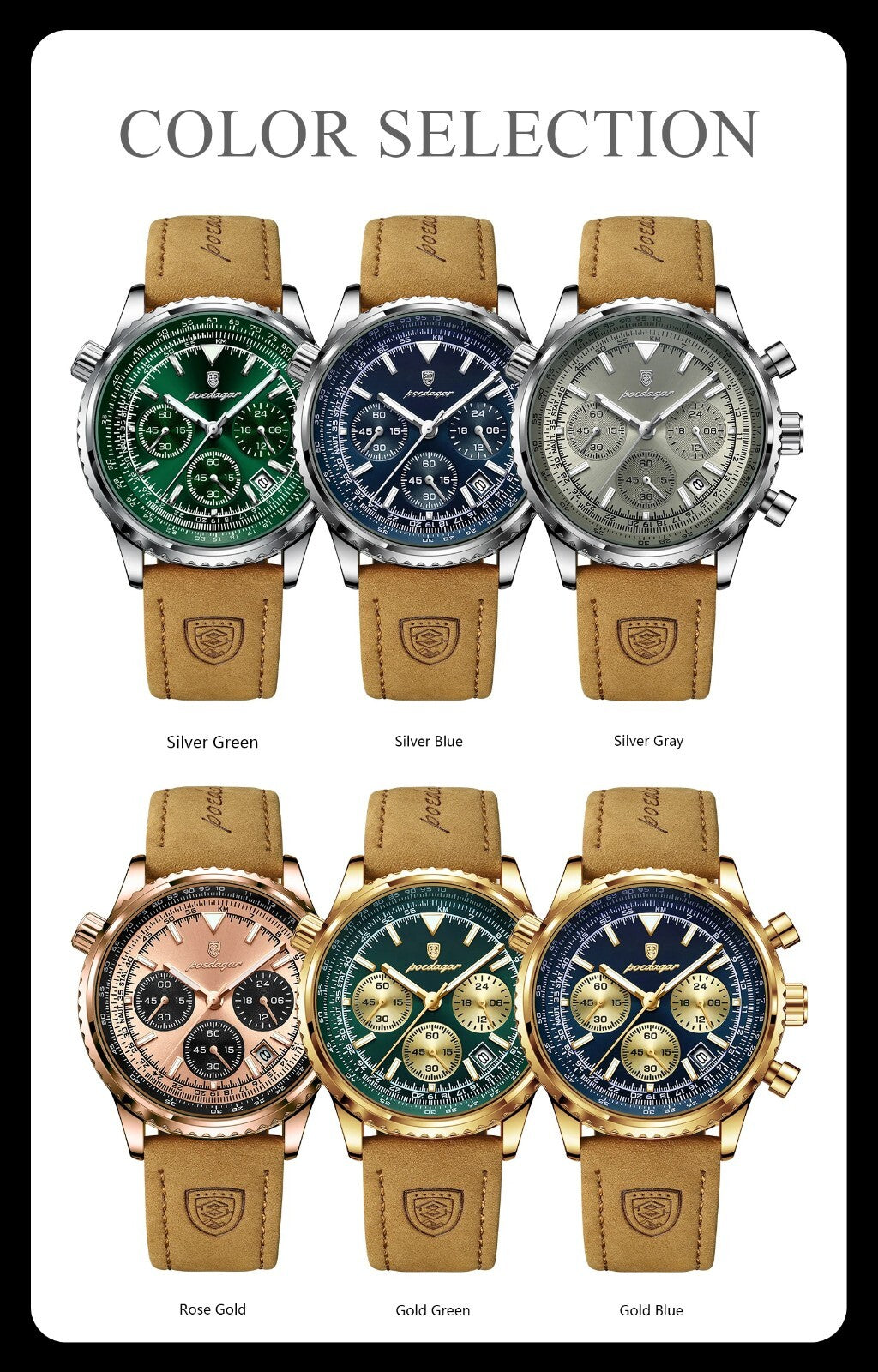 Men's Luxury Waterproof Chronograph Leather Watch Luminous Dial Birthday Gift