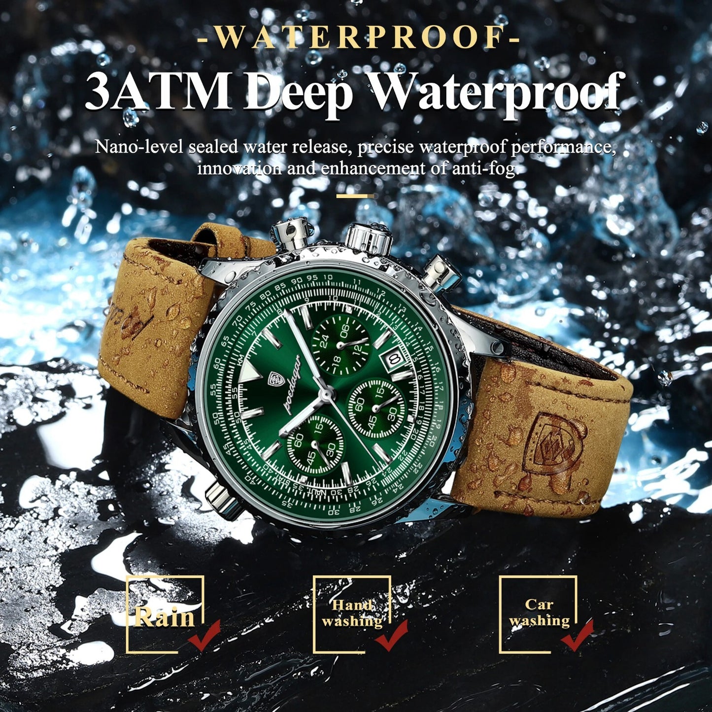 Men's Luxury Waterproof Chronograph Leather Watch Luminous Dial Birthday Gift