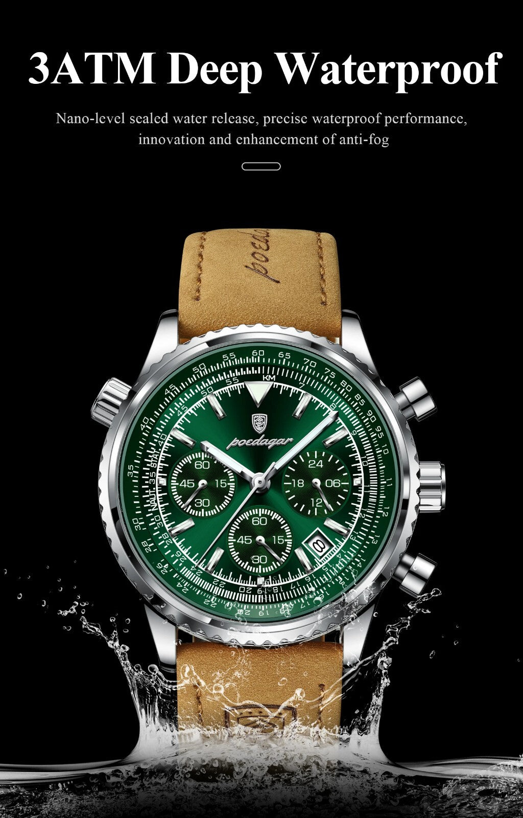 Men's Luxury Waterproof Chronograph Leather Watch Luminous Dial Birthday Gift