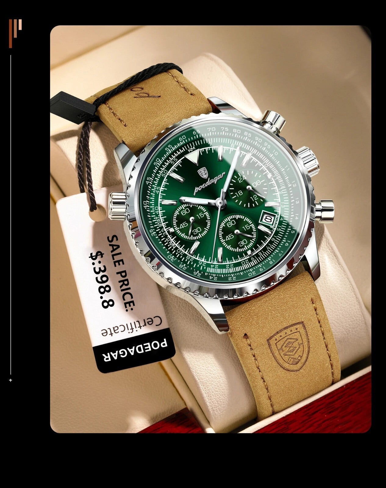 Men's Luxury Waterproof Chronograph Leather Watch Luminous Dial Birthday Gift