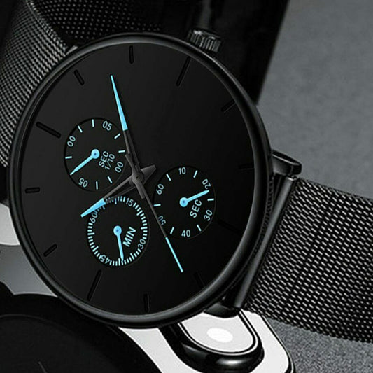 Mens Watches Male Quartz Watch Casual Slim Mesh Steel Waterproof Sport