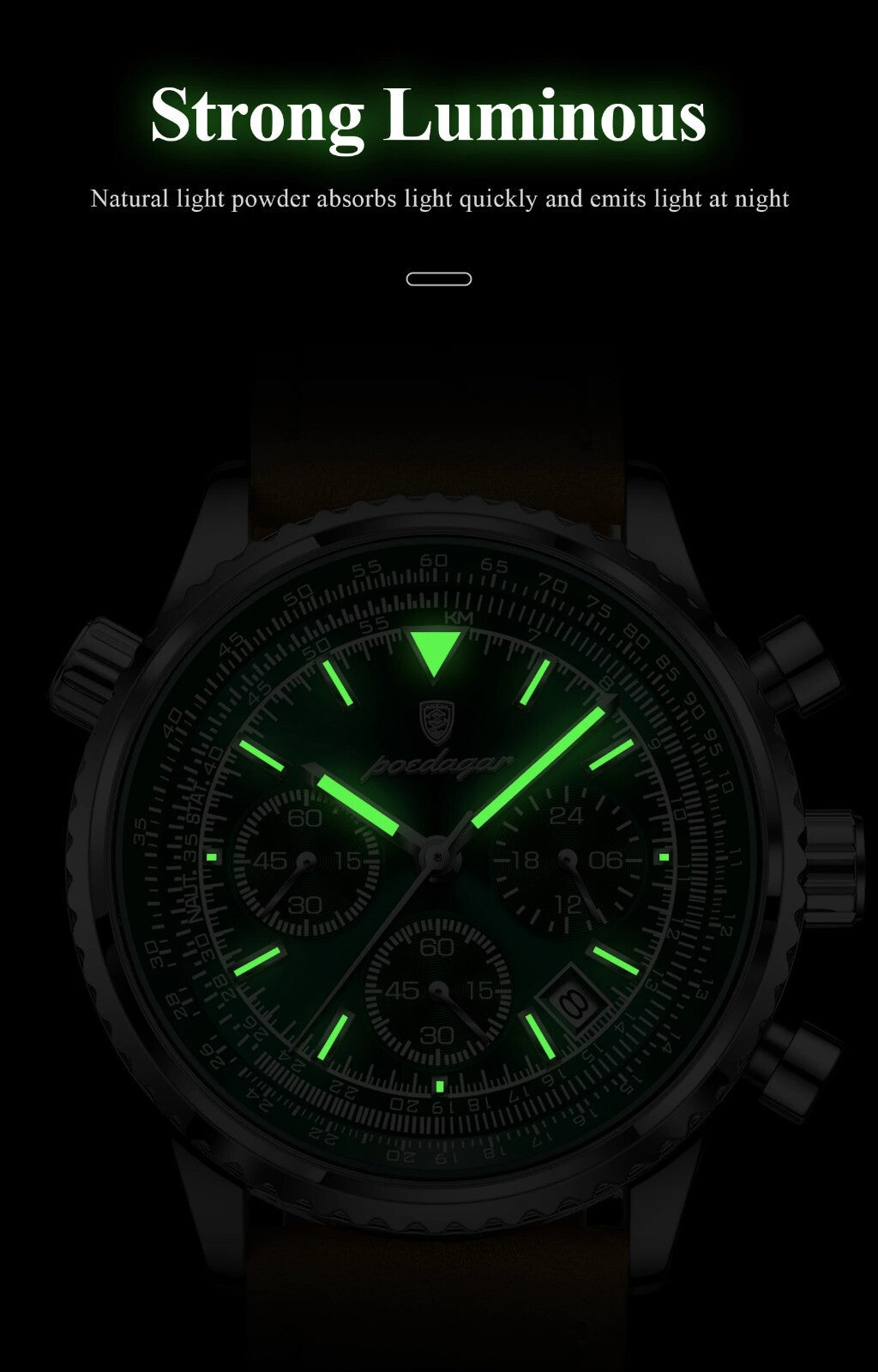 Men's Luxury Waterproof Chronograph Leather Watch Luminous Dial Birthday Gift