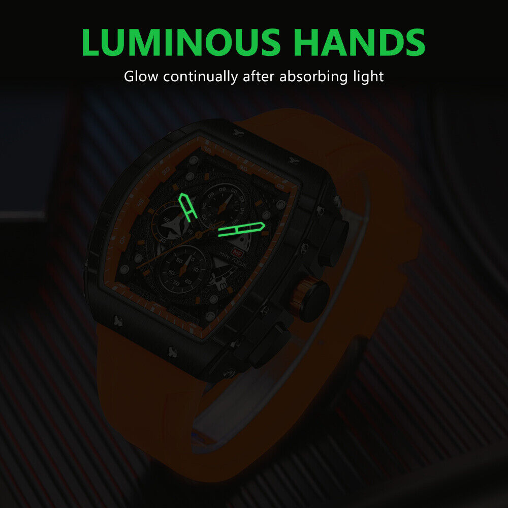 MINI FOCUS Men Rectangle Watch Luminous Wristwatch Fashion blue Boys Sport Watch