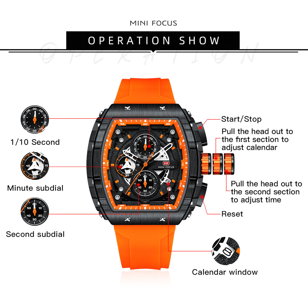 MINI FOCUS Men Rectangle Watch Luminous Wristwatch Fashion blue Boys Sport Watch